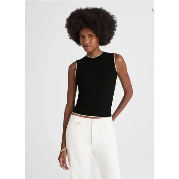 NWT Madewell Mixed-Stitch Sleeveless Sweater Classic Black/White XL - Picture 1 of 12